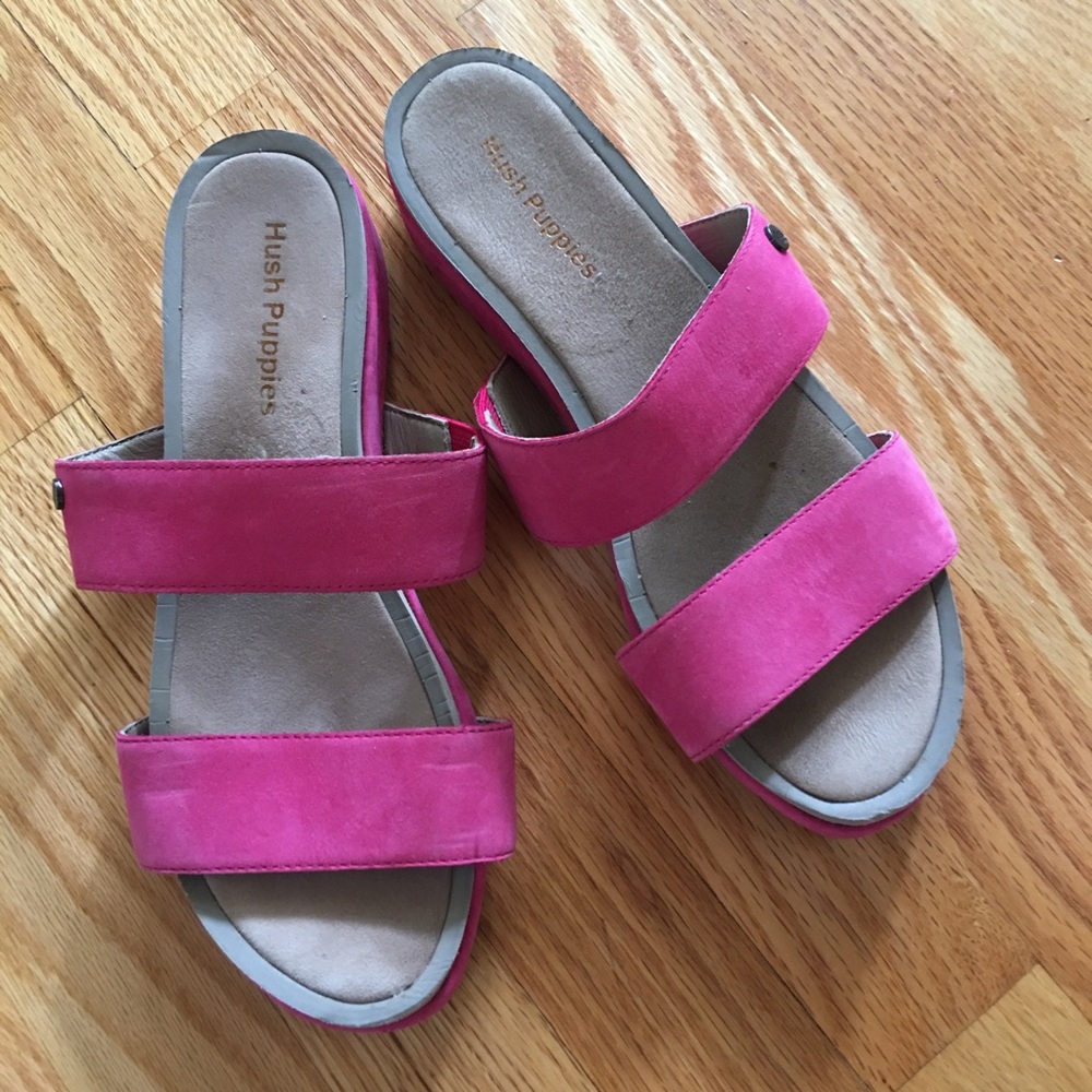 Hush puppies leather flatform Barbie pink slide sandals - Picture 6 of 7